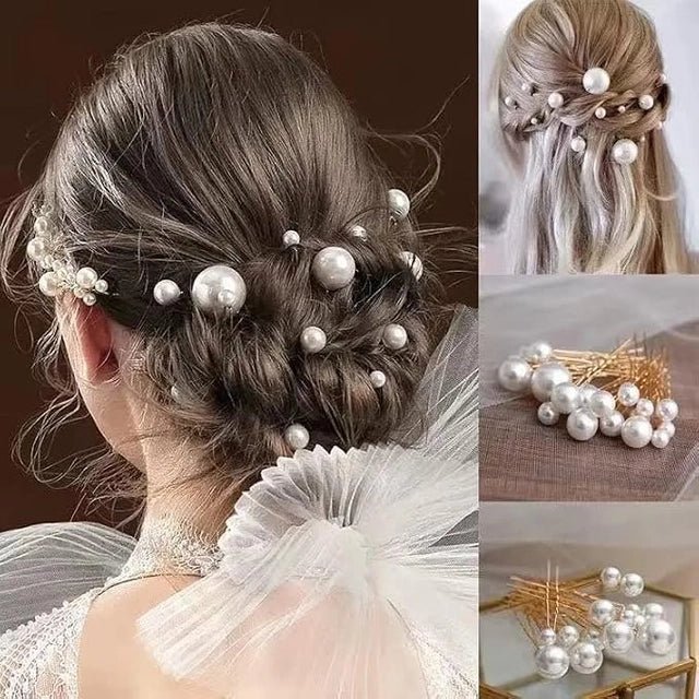 by Impression Jewellery Pearl Bride Wedding Hair Pins - Sparkling Bridal Pearls Hair Accessories for Women and Girls - Elegant Silver Set (Pack of 18 Pcs) - General Mart
