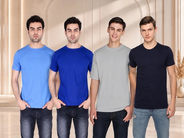 Men's Solid Round Neck Polycotto Multicolor T-Shirt (Pack of 4). - General Mart